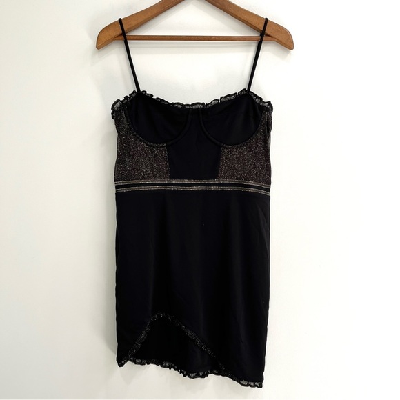 H:OURS x REVOLVE El Dorado Mini Dress in Black Gold Glitter Bustier Top Large - Picture 2 of 10